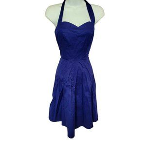 Topless Blue Cotton Halter A-line Dress Size M